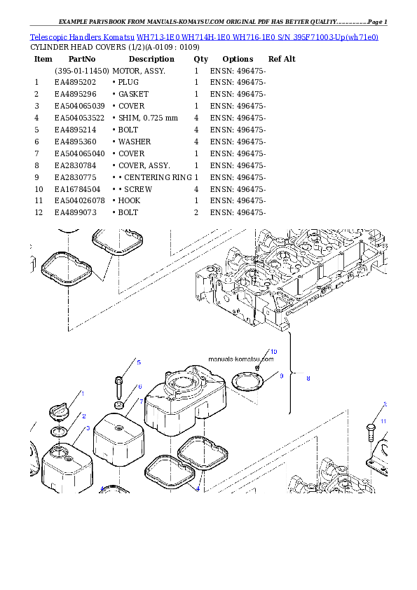WH713-1E0 WH714H-1E0 WH716-1E0 S/N 395F71003-Up Partsbook