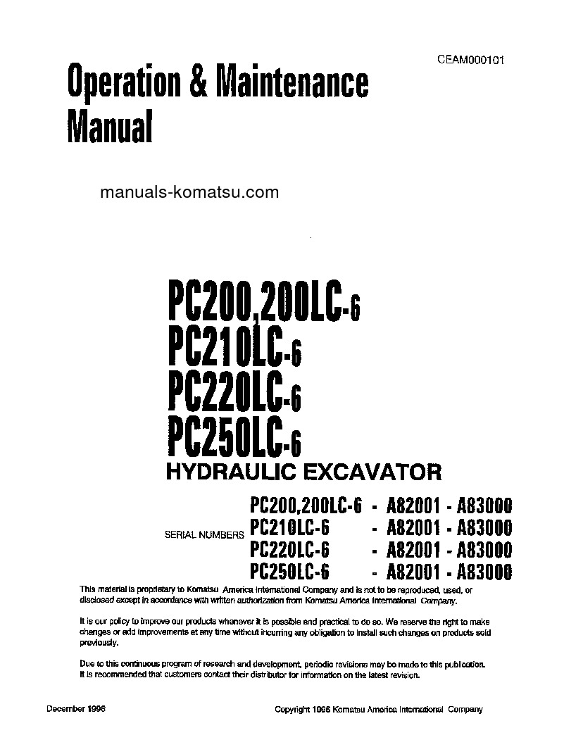 PC220LC-6(USA)-LC S/N A82001-A83000 Operation manual (English)