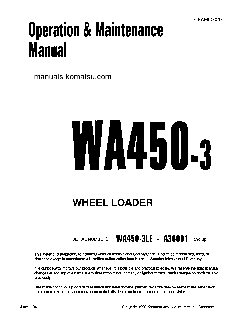 WA450-3(USA)-L S/N A30001-UP Operation manual (English)