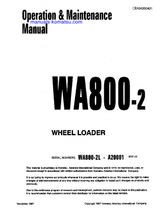 WA800-2(USA)-L S/N A20001-A20019 Operation manual (English)