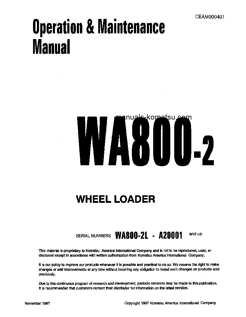 WA800-2(USA)-L S/N A20001-A20019 Operation manual (English)