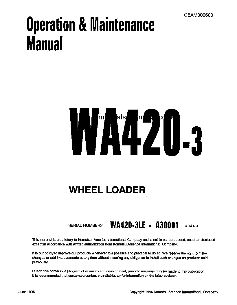 WA420-3(USA)-L S/N A30001-UP Operation manual (English)