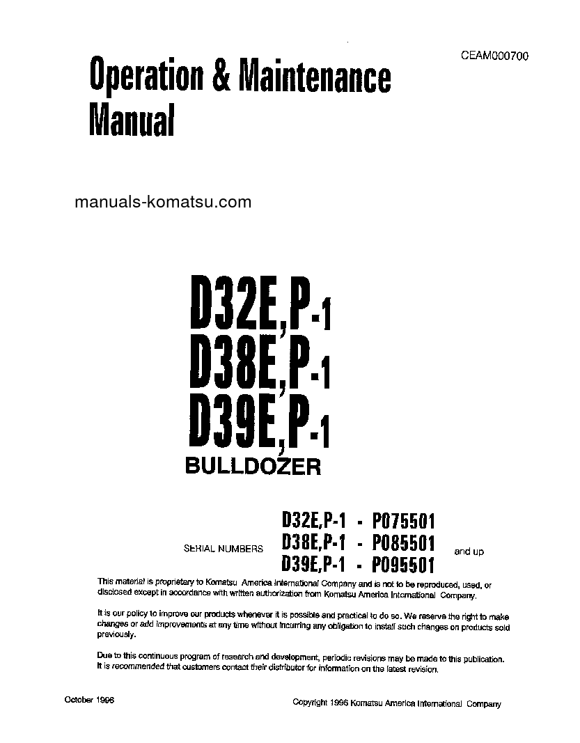 D39P-1(USA) S/N P095501-P095871 Operation manual (English)