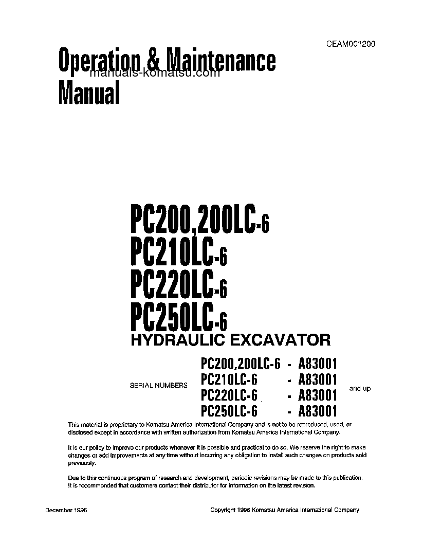 PC250LC-6(USA)-LE S/N A83001-UP Operation manual (English)