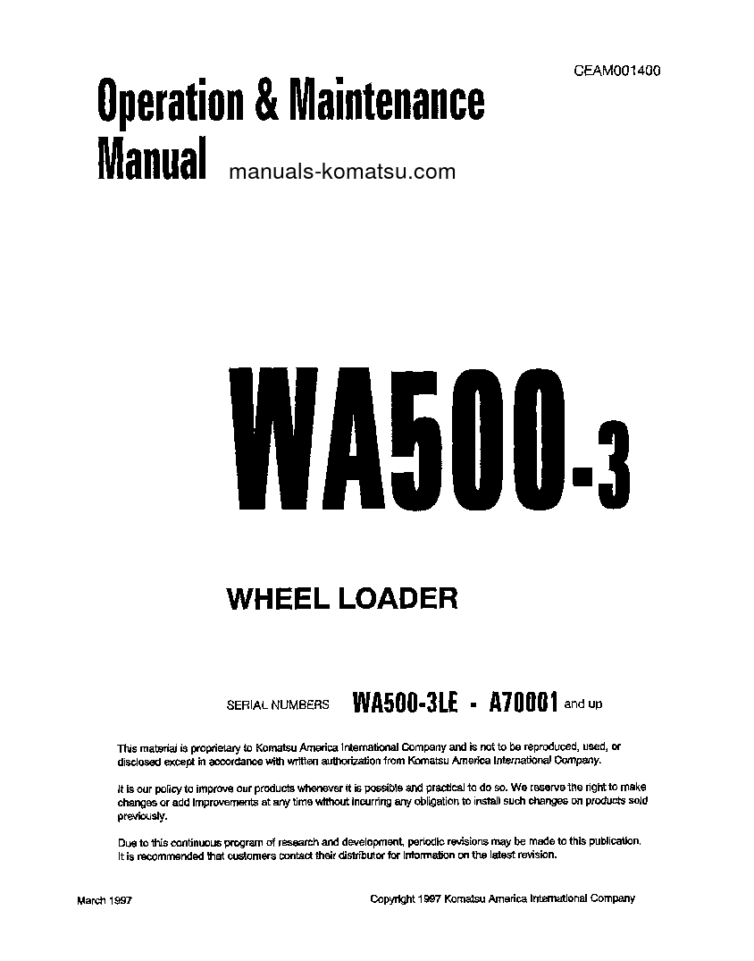WA500-3(USA)-L S/N A70001-UP Operation manual (English)