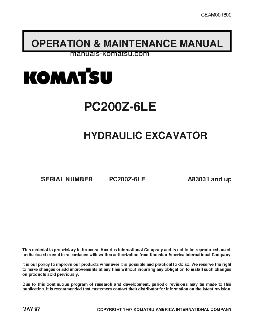 PC200Z-6(USA)-LE S/N A83001-UP Operation manual (English)