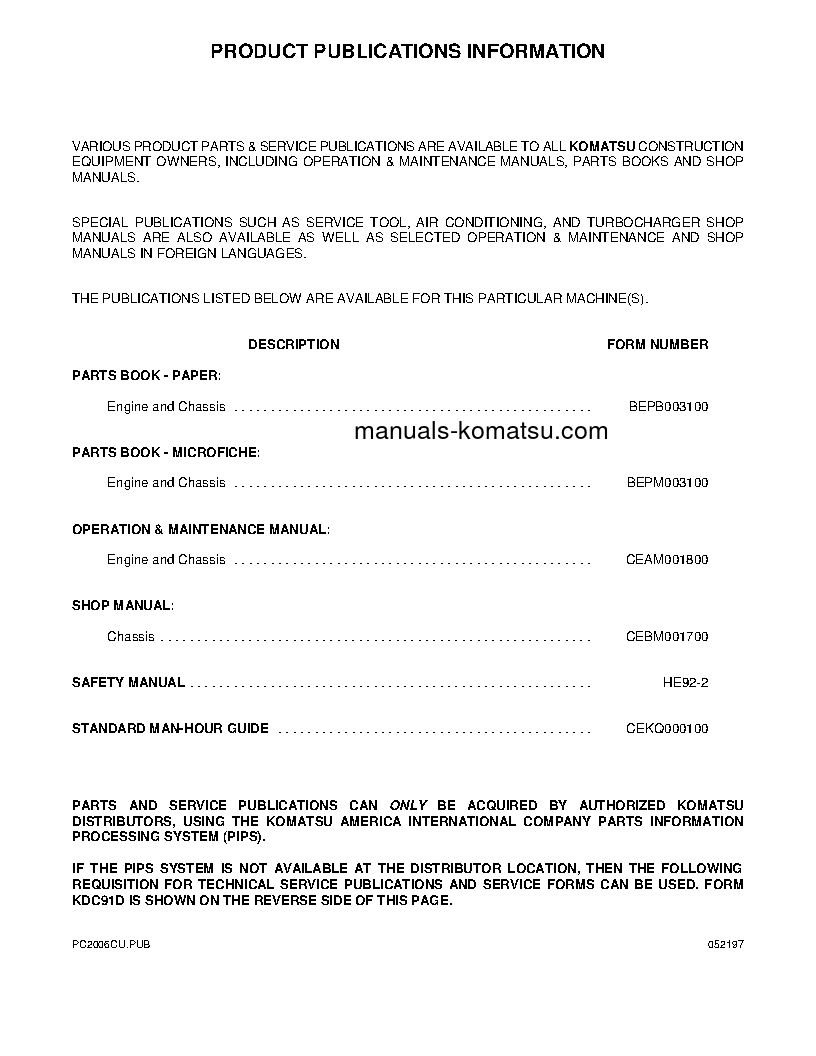 Protected: PC200Z-6(USA)-LE S/N A83001-UP Operation manual (English)