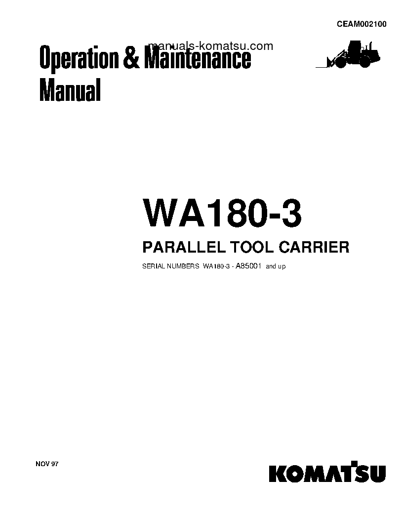 WA180PT-3(USA)-L S/N A85001-UP Operation manual (English)