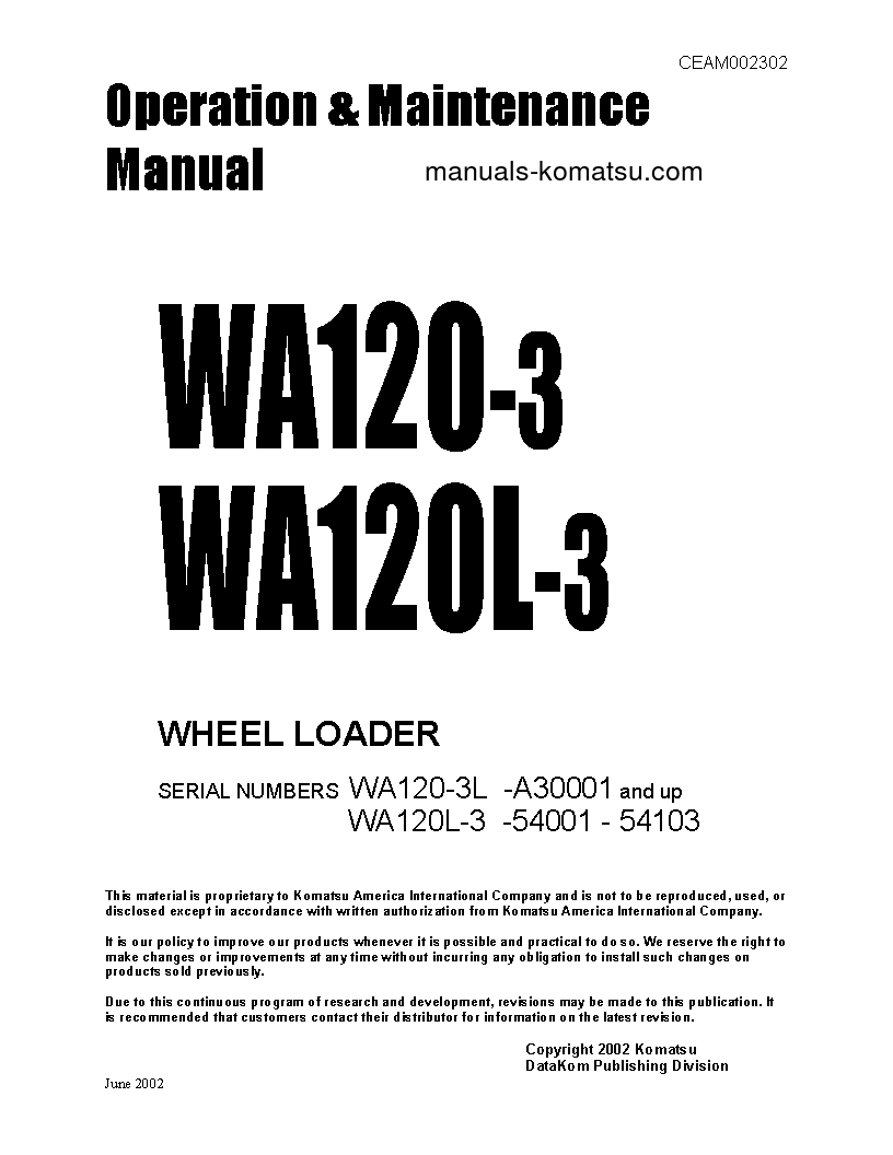 WA120L-3(JPN) S/N 54001-54103 Operation manual (English)