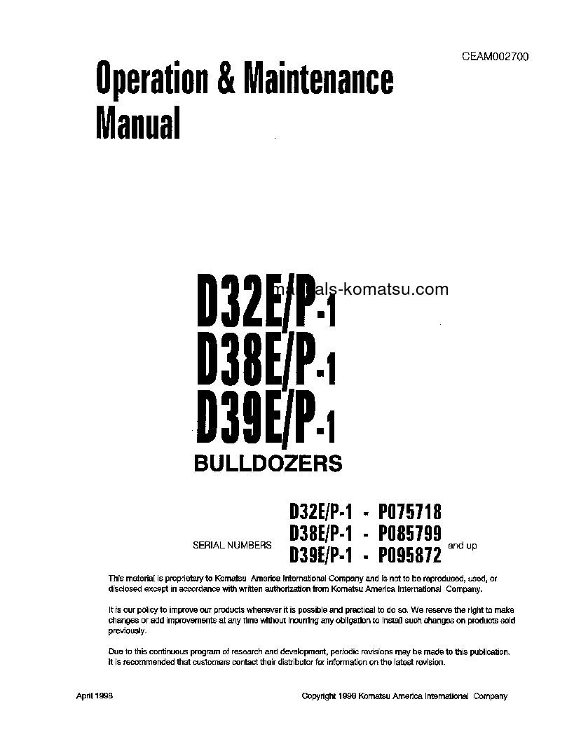 D32P-1(USA) S/N P075718-P076092 Operation manual (English)