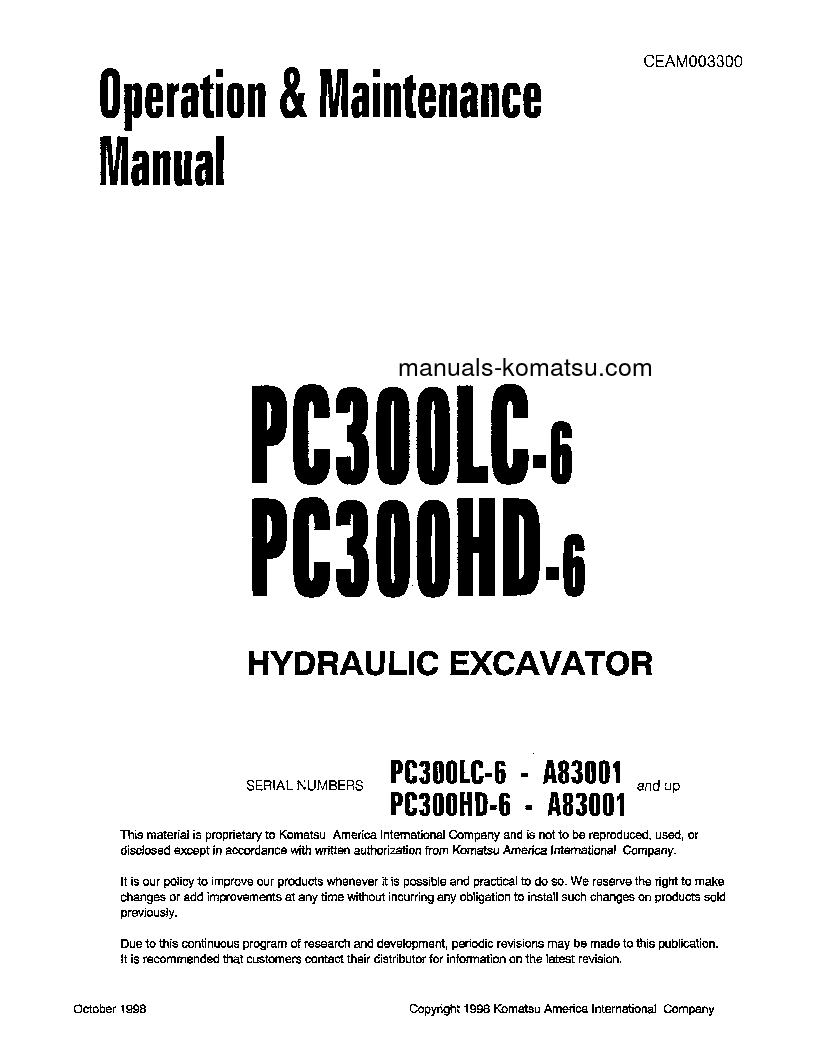 PC300HD-6(USA)-LE S/N A83001-UP Operation manual (English)