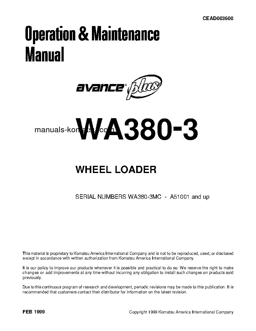 WA380-3(USA)-MC S/N A51001-UP Operation manual (English)