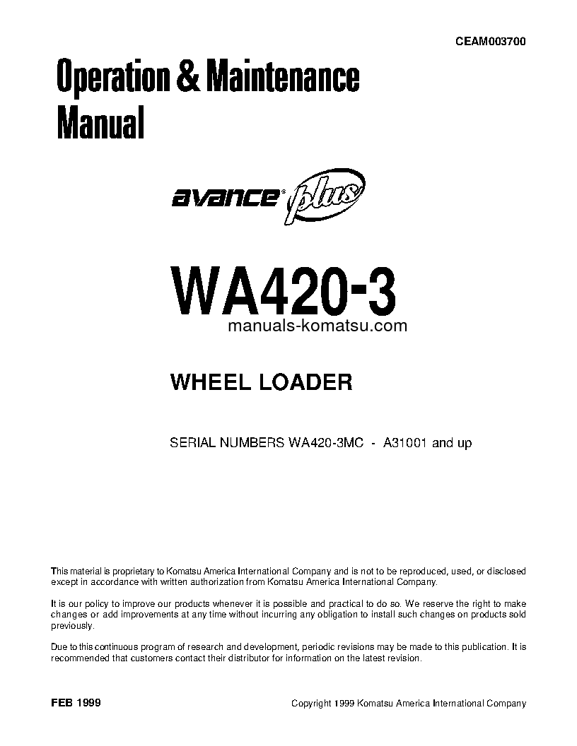 WA420-3(USA)-MC S/N A31001-UP Operation manual (English)