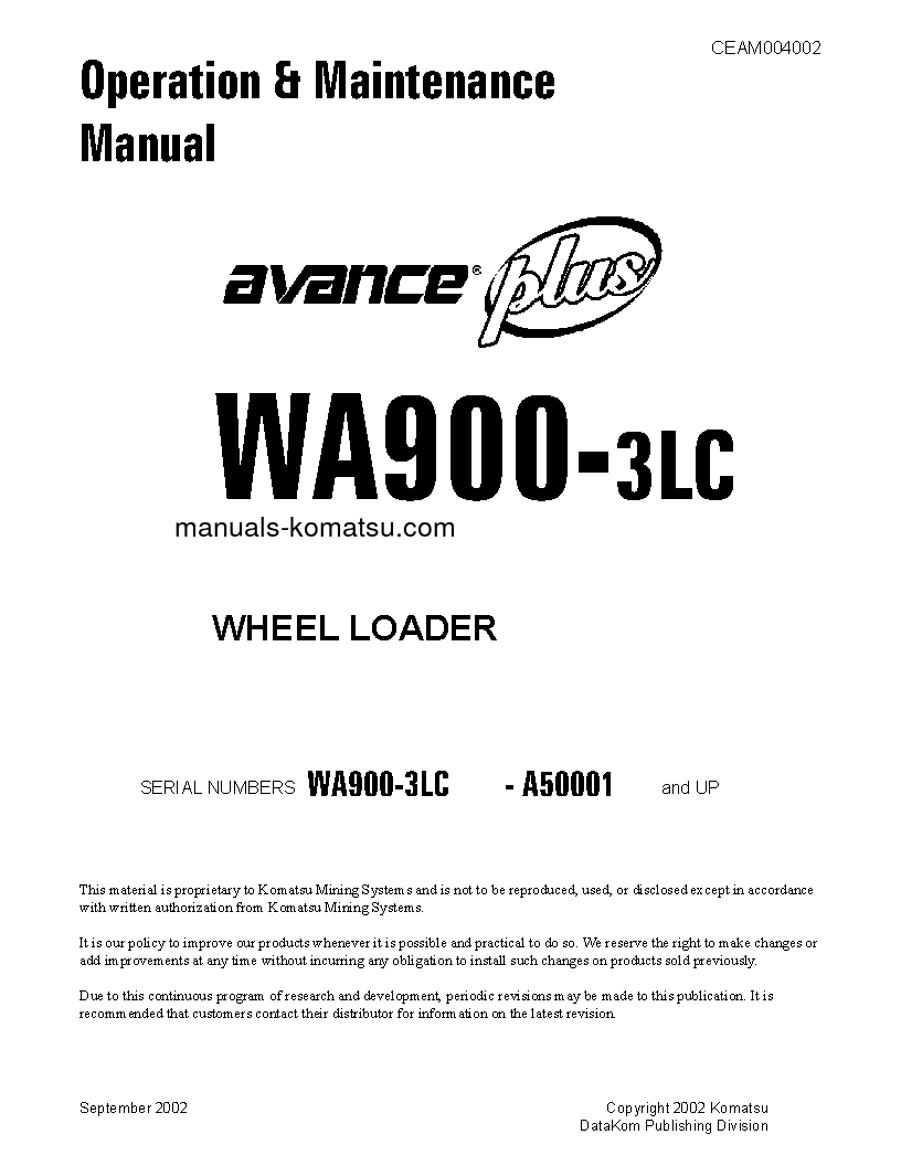 WA900-3(USA)-LC S/N A50001-UP Operation manual (English)