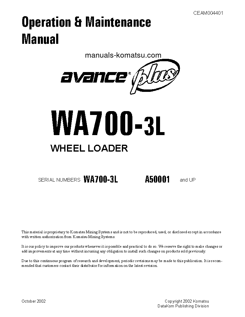 WA700-3(USA)-L S/N A50001-UP Operation manual (English)