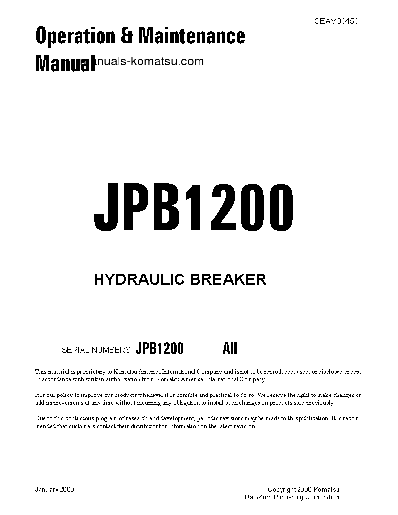 JPB1200(USA) S/N ALL Operation manual (English)