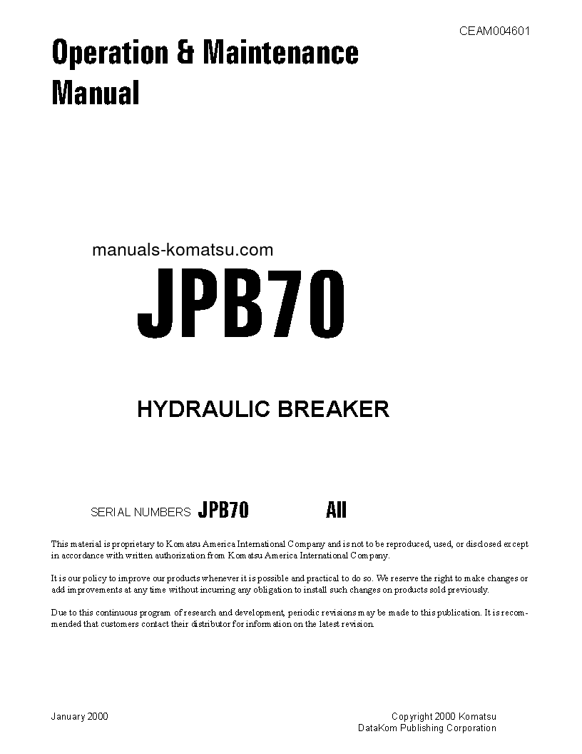 JPB70(USA) S/N ALL Operation manual (English)