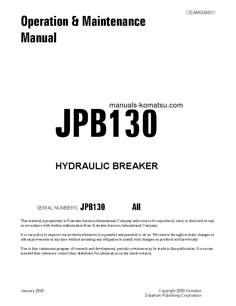 JPB130(USA) S/N ALL Operation manual (English)