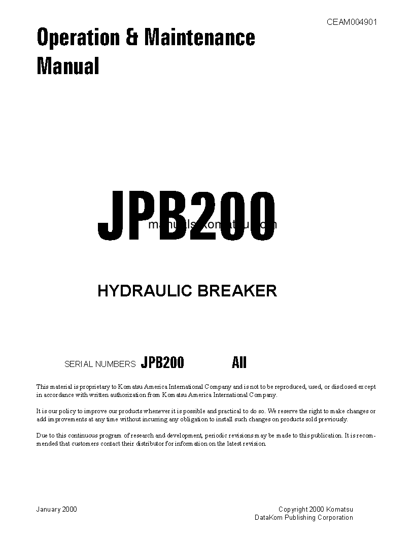 JPB200(USA) S/N ALL Operation manual (English)