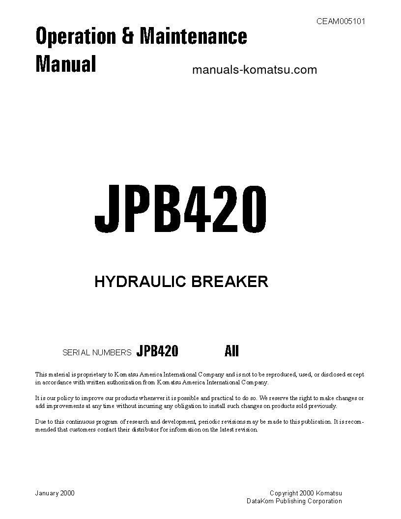 JPB420(USA) S/N ALL Operation manual (English)