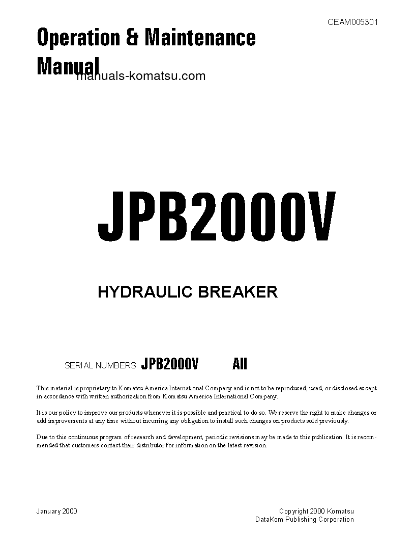 JPB2000V(USA) S/N ALL Operation manual (English)
