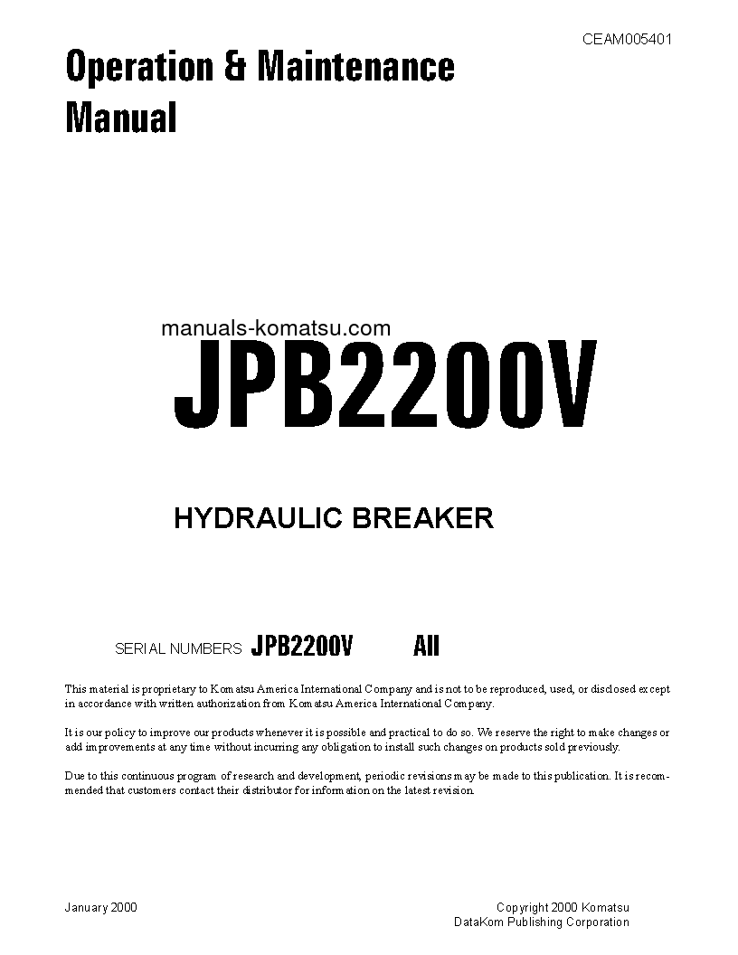 JPB2200V(USA) S/N ALL Operation manual (English)