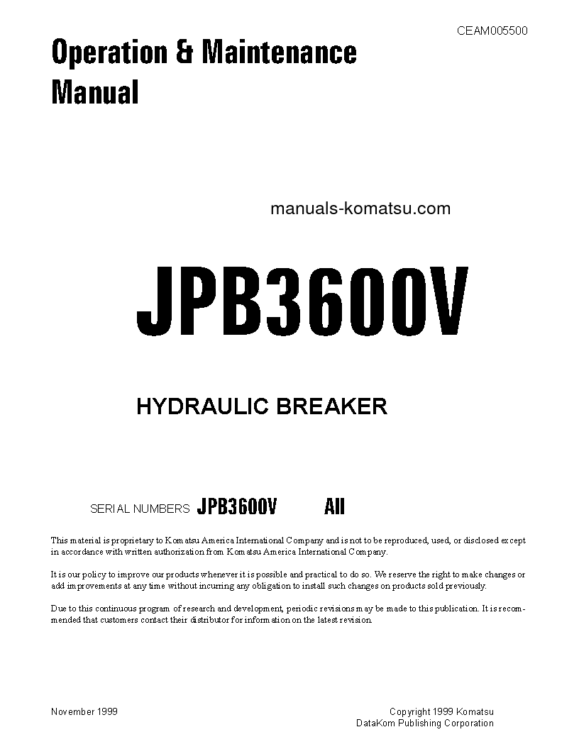 JPB3600V(USA) S/N ALL Operation manual (English)