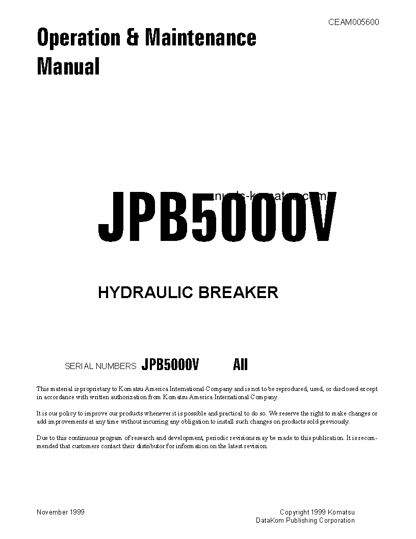 JPB5000V(USA) S/N ALL Operation manual (English)