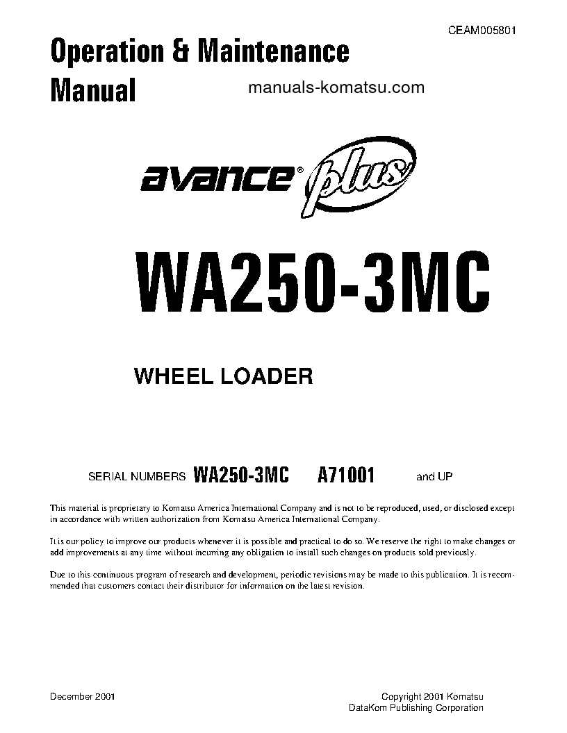 WA250-3(USA)-MC S/N A71001-UP Operation manual (English)
