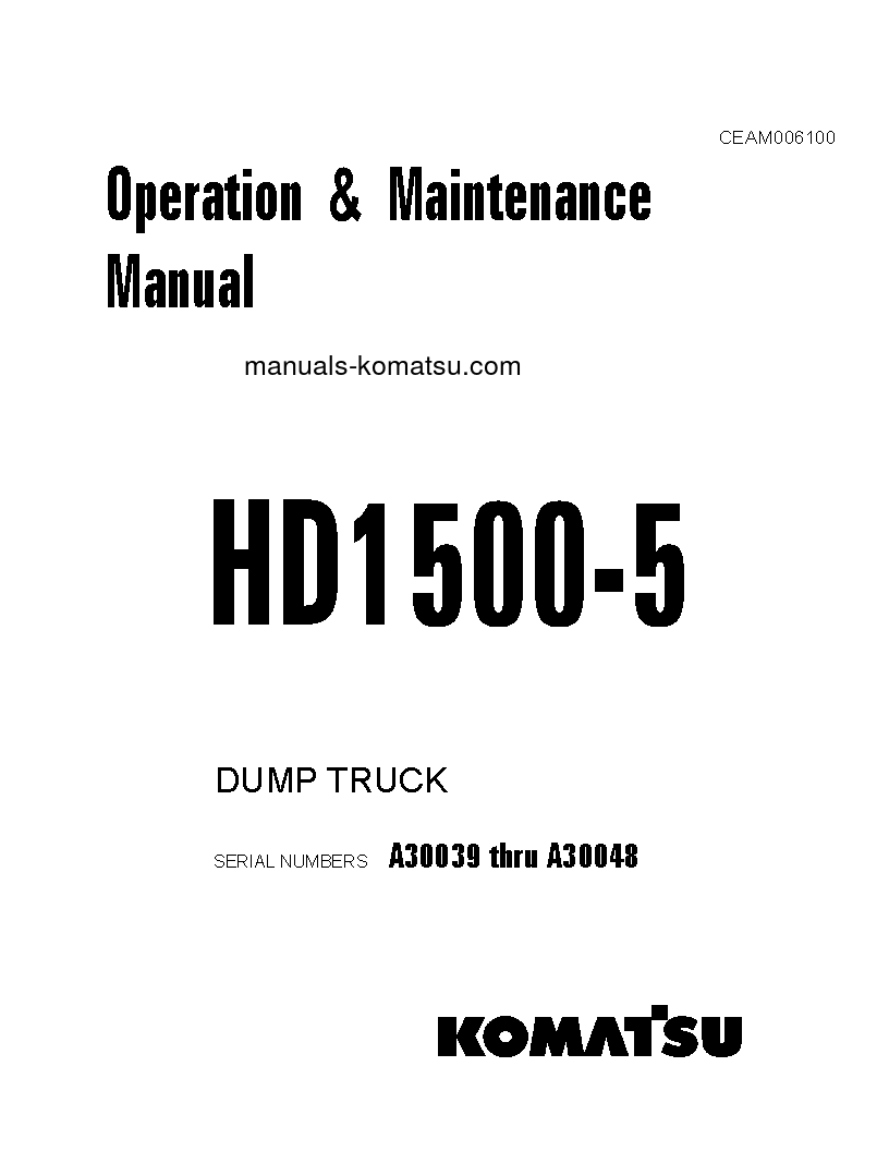 HD1500-5(USA) S/N A30039-A30048 Operation manual (English)