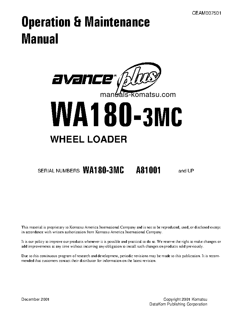 WA180-3(USA)-MC S/N A81001-UP Operation manual (English)