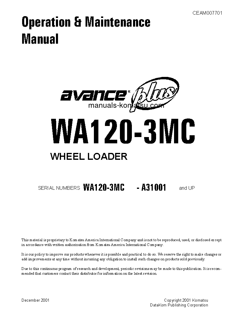 WA120-3(USA)-MC S/N A31001-UP Operation manual (English)