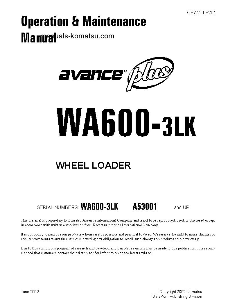 WA600-3(USA)-LK S/N A53001-UP Operation manual (English)