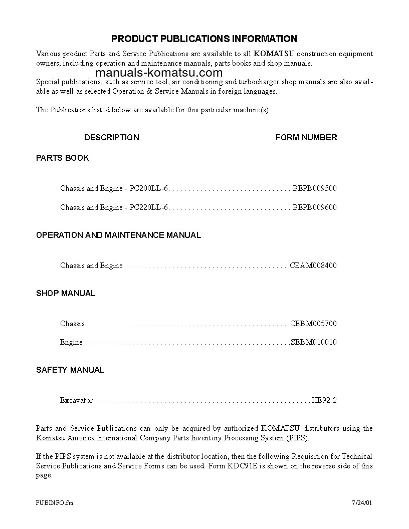Protected: PC200LL-6(USA) S/N A85001-UP Operation manual (English)