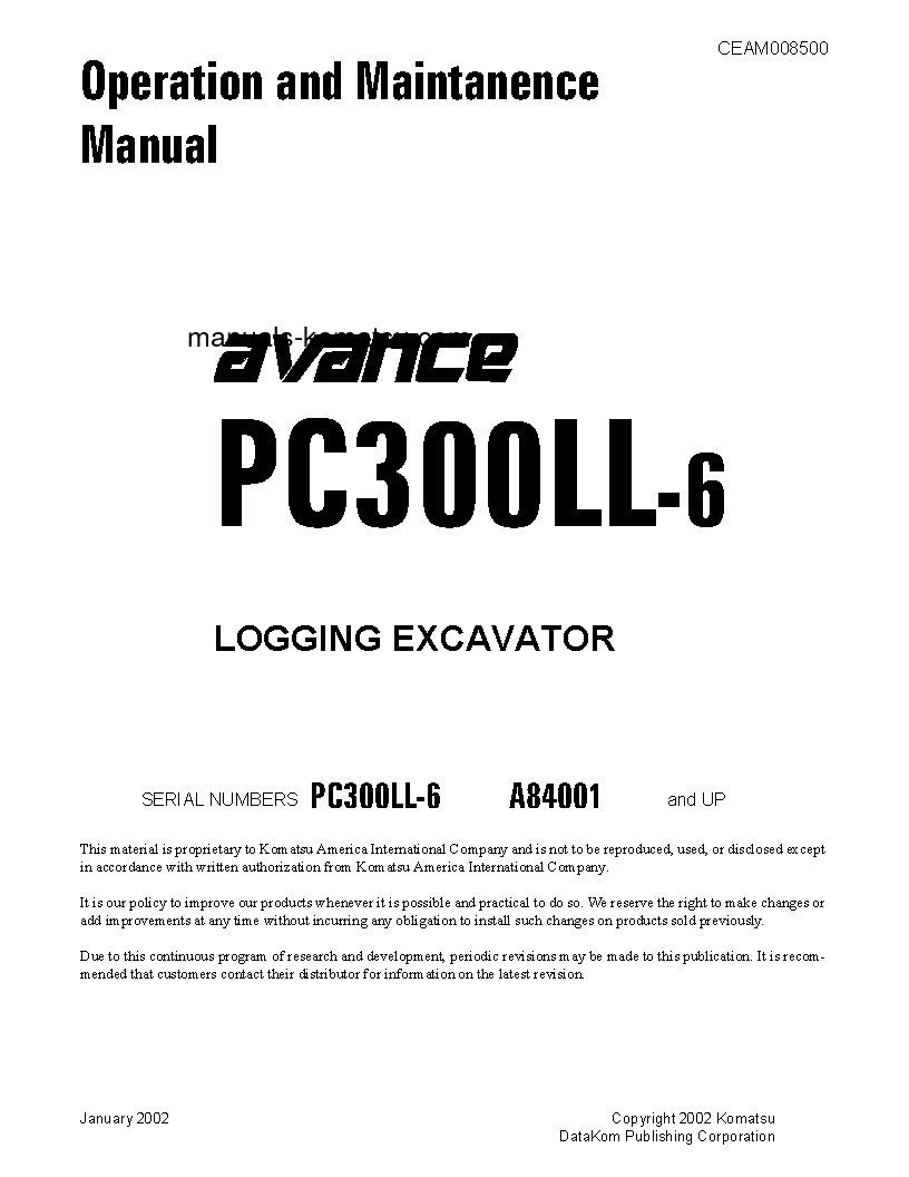 PC300LL-6(USA) S/N A84001-UP Operation manual (English)