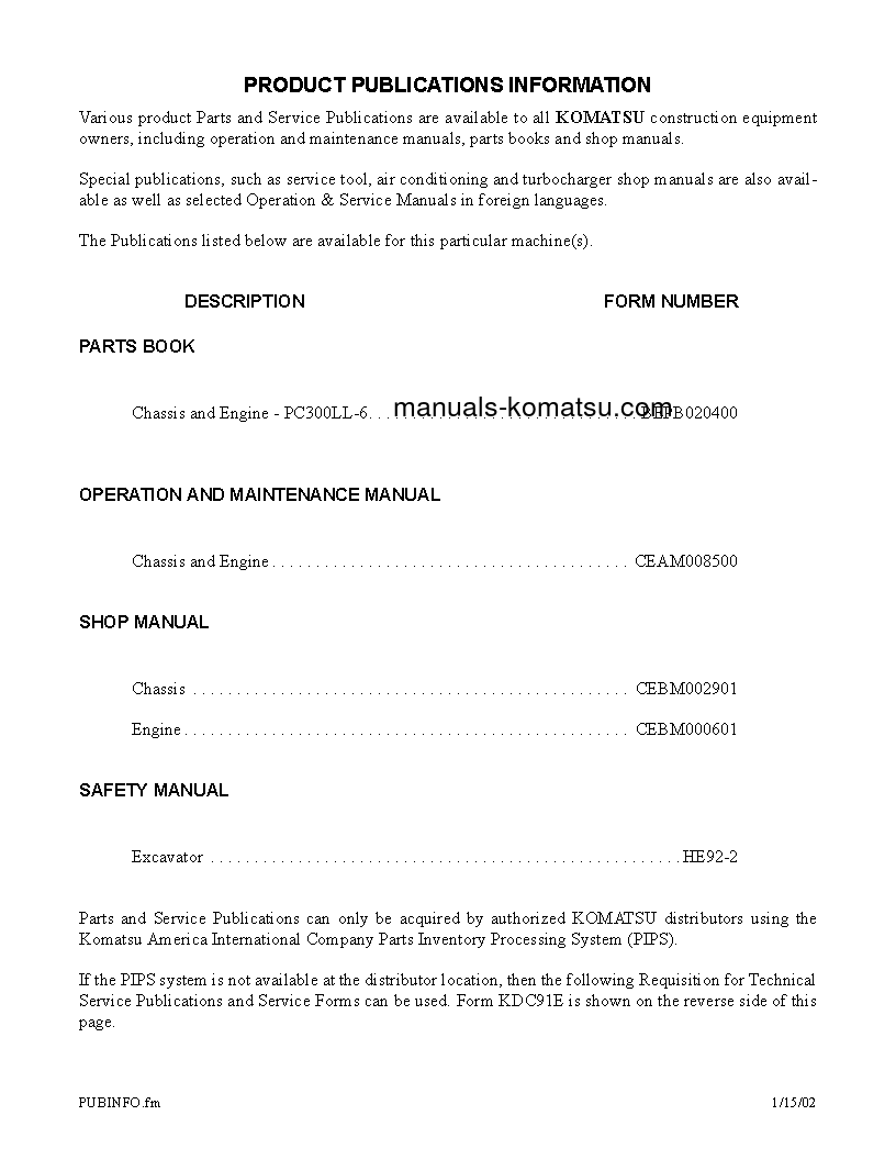 Protected: PC300LL-6(USA) S/N A84001-UP Operation manual (English)