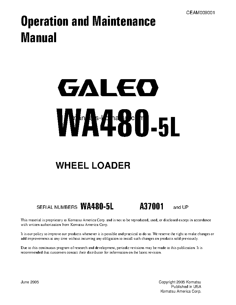 WA480-5(USA)-L S/N A37001-UP Operation manual (English)