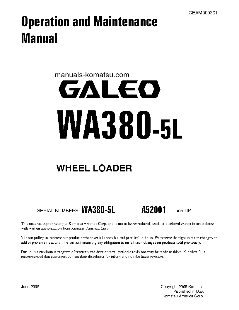 WA380-5(USA)-L S/N A52001-UP Operation manual (English)