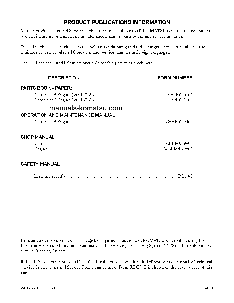 Protected: WB150-2(USA)-N S/N A60001-A60028 Operation manual (English)