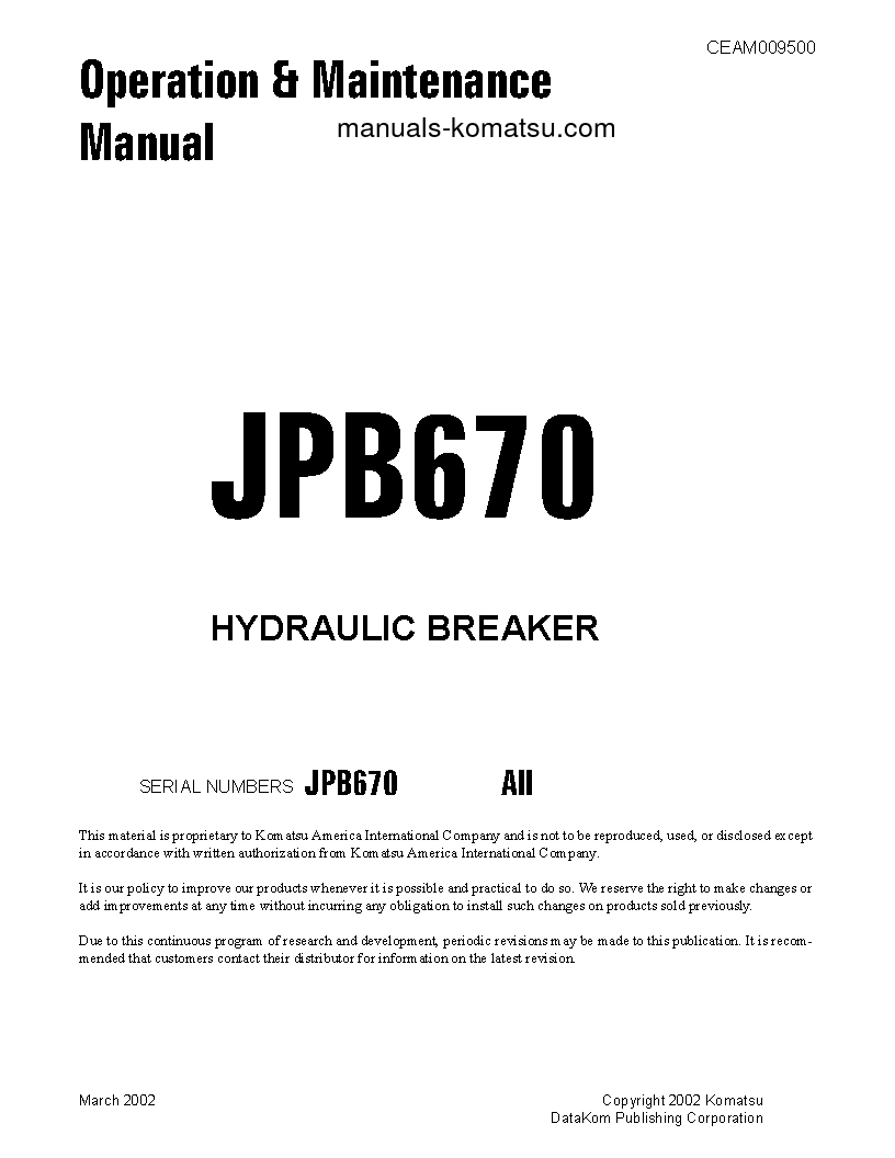 JPB670(USA) S/N ALL Operation manual (English)