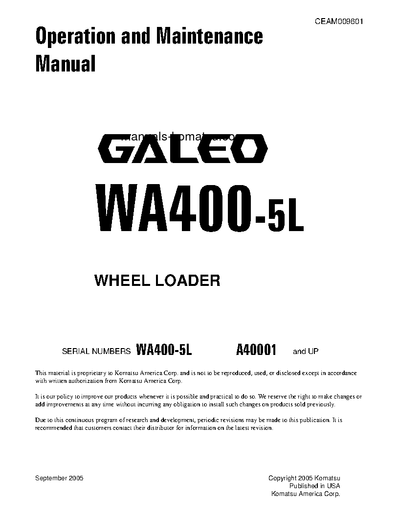 WA400-5(USA)-L S/N A40001-UP Operation manual (English)