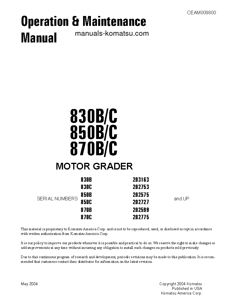 870B S/N U202599-UP Operation manual (English)