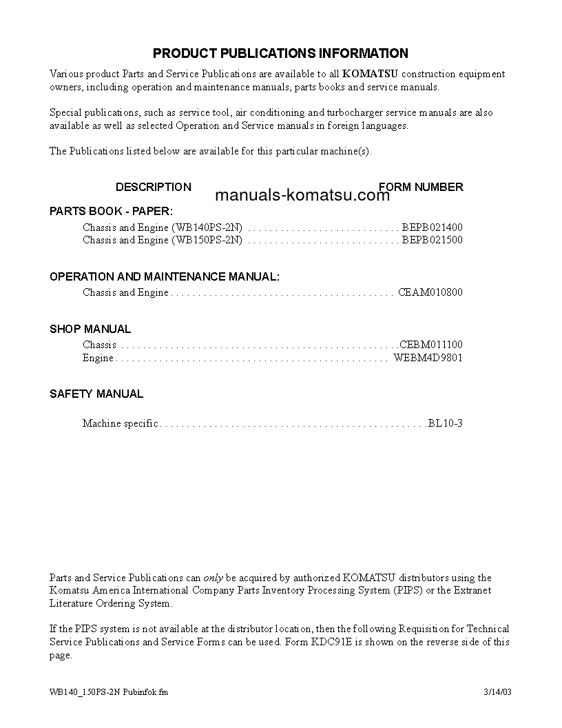 Protected: WB140PS-2(USA)-N S/N A40001-A40033 Operation manual (English)