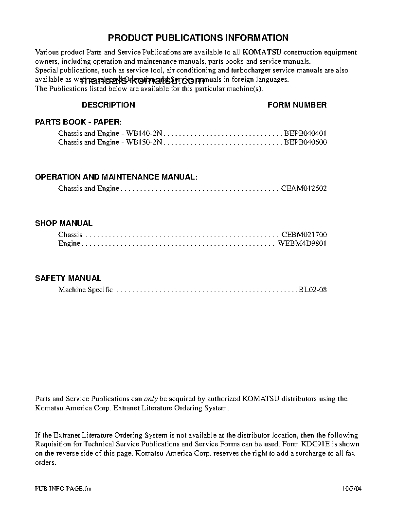 Protected: WB150-2(USA)-N S/N A60029-UP Operation manual (English)