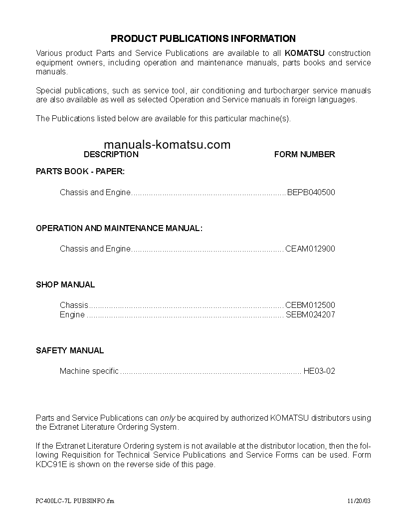 Protected: PC400LC-7(USA)-L S/N A86001-UP Operation manual (English)
