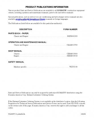 WA200PT-5(USA)-L S/N A89001-UP Operation manual (English)