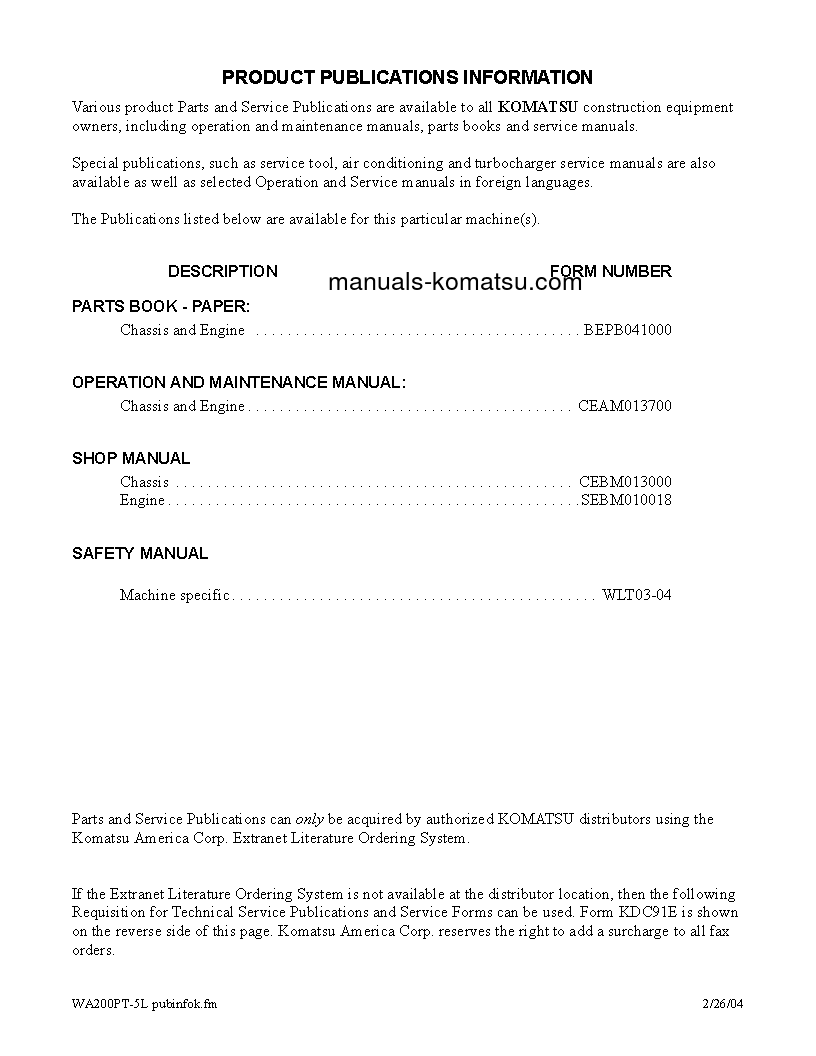 Protected: WA200PT-5(USA)-L S/N A89001-UP Operation manual (English)