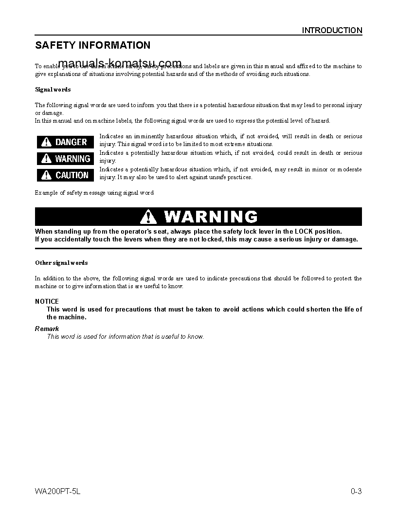 Protected: WA200PT-5(USA)-L S/N A89001-UP Operation manual (English)