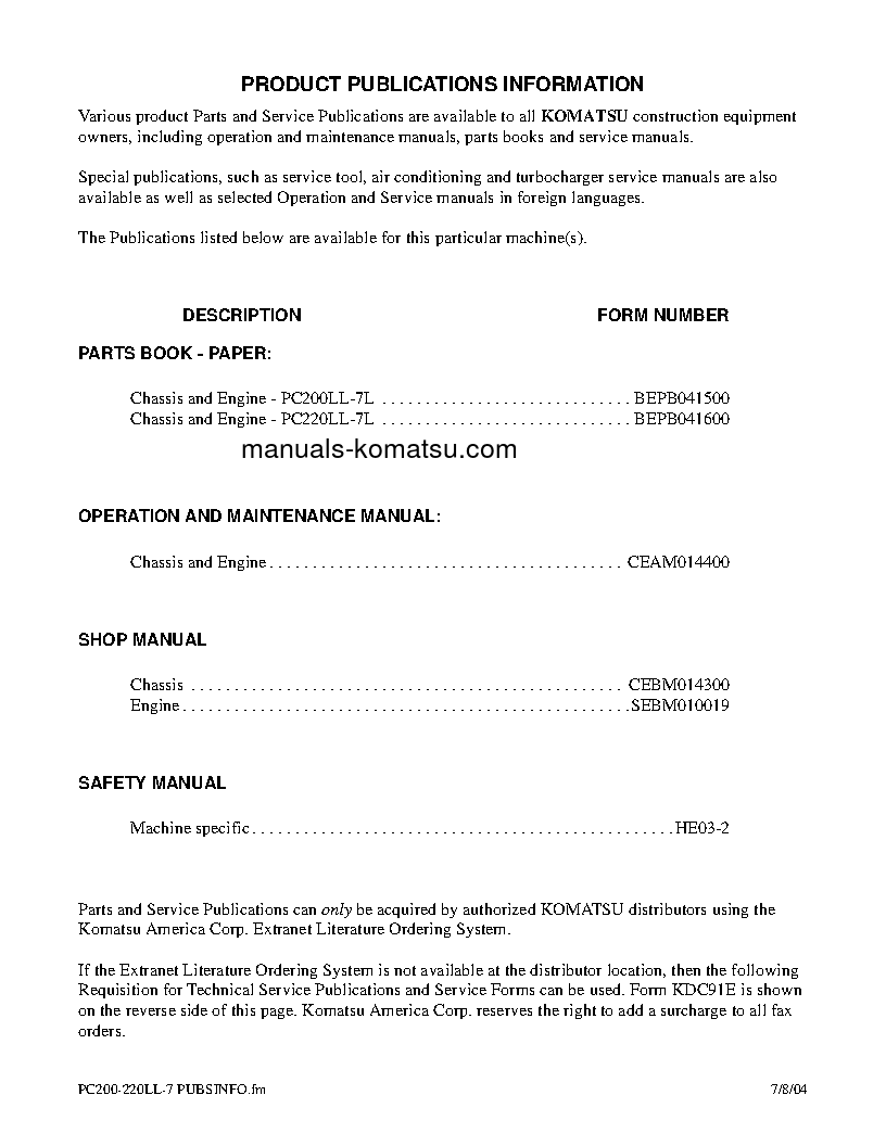 Protected: PC200LL-7(USA)-L S/N A86001-UP Operation manual (English)