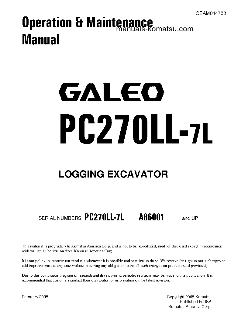PC270LL-7(USA)-L S/N A86001-UP Operation manual (English)